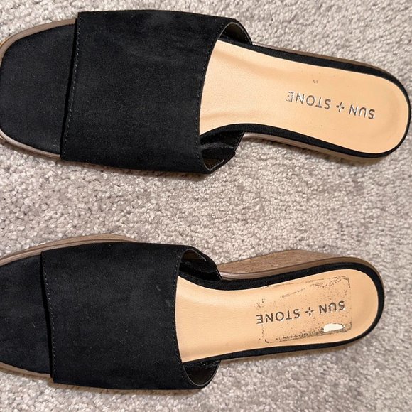 Sun Stone Charlottee Wedge Sandals Black Mc 7M - Picture 1 of 4